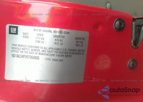 2008 Chevrolet Cobalt Lt из США, поврежденный, VIN 1G1AL58F287264026